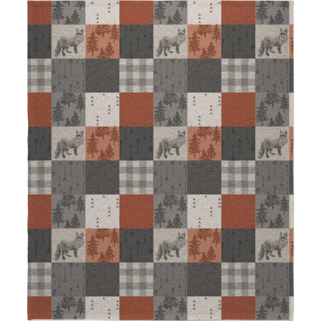 Fox and Arrows - Rust and Grey Blanket, Sherpa, 50x60, Gray, Gray