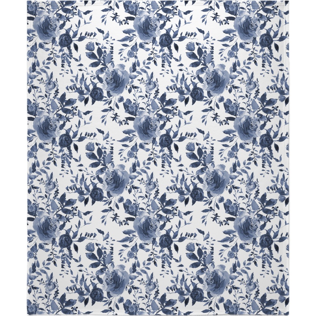 Blue and White Florals - Indigo Blanket, Sherpa, 50x60, Blue, True Blue