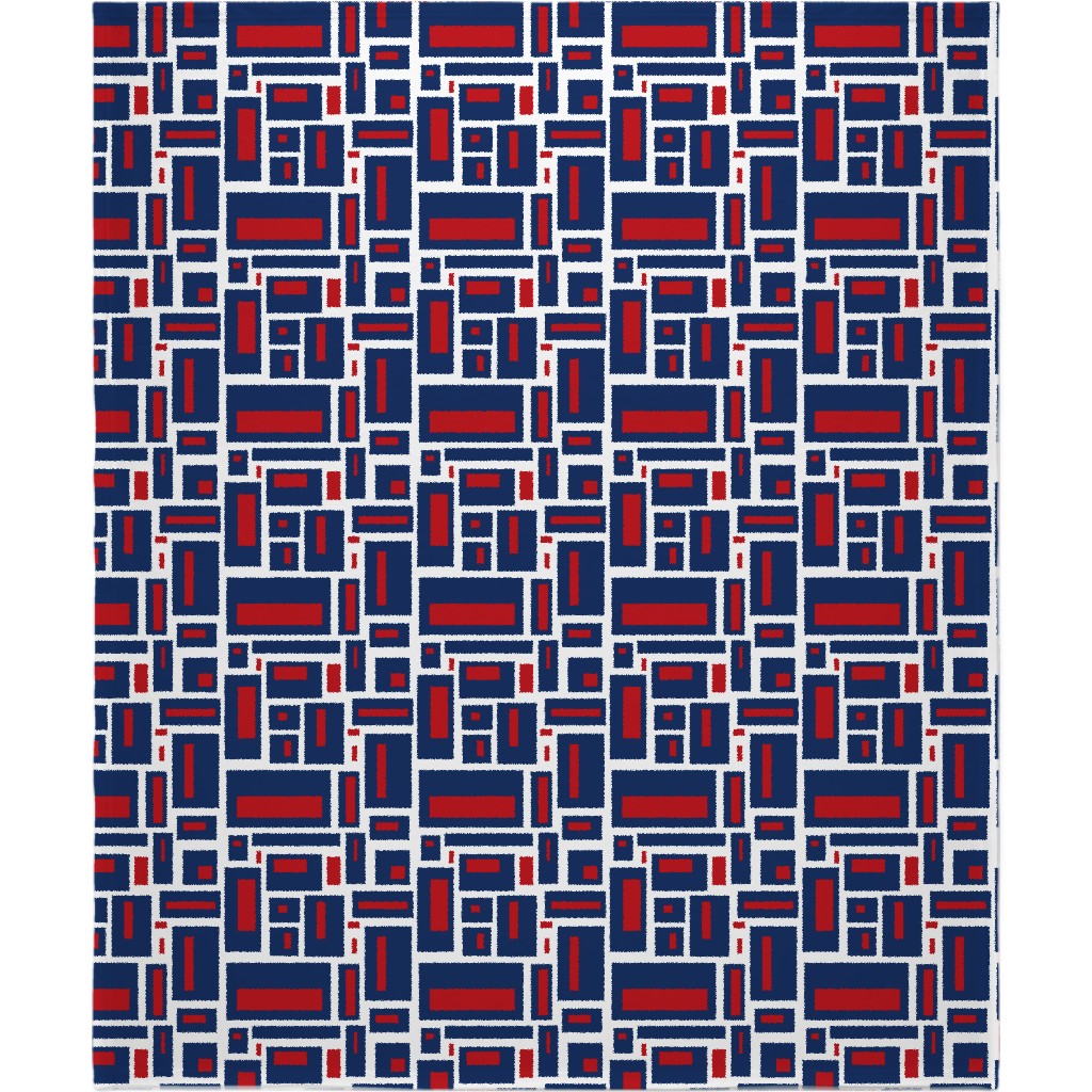 Geometric Rectangles in Red, White and Blue Blanket, Sherpa, 50x60, Blue, True Blue