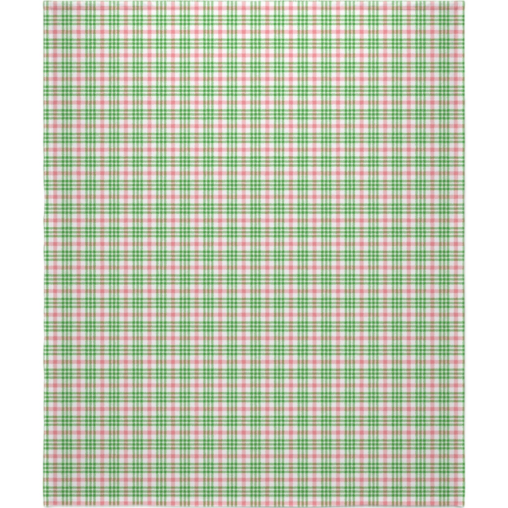 Pink, Green, and White Plaid Blanket, Sherpa, 50x60, Green, Classic Green