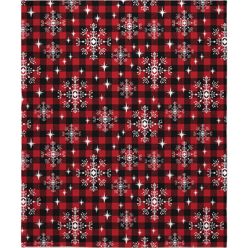 Buffalo Plaid Snowflakes Blanket, Sherpa, 50x60, Red