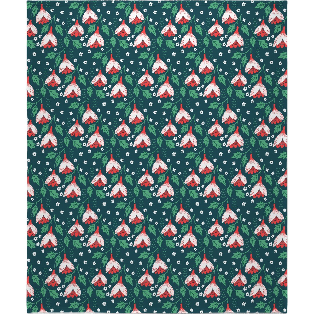 Christmas Flowers - Green Blanket, Sherpa, 50x60, Green, Classic Green