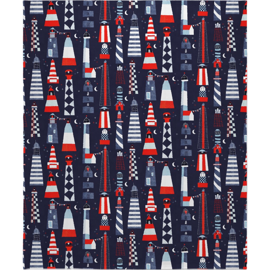 Scandi Lighthouse - Blue Blanket, Sherpa, 50x60, Blue, True Blue