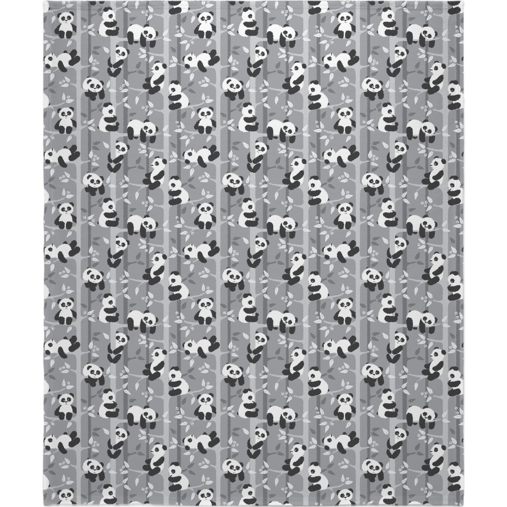 Pandas and Bamboo Blanket, Sherpa, 50x60, Gray