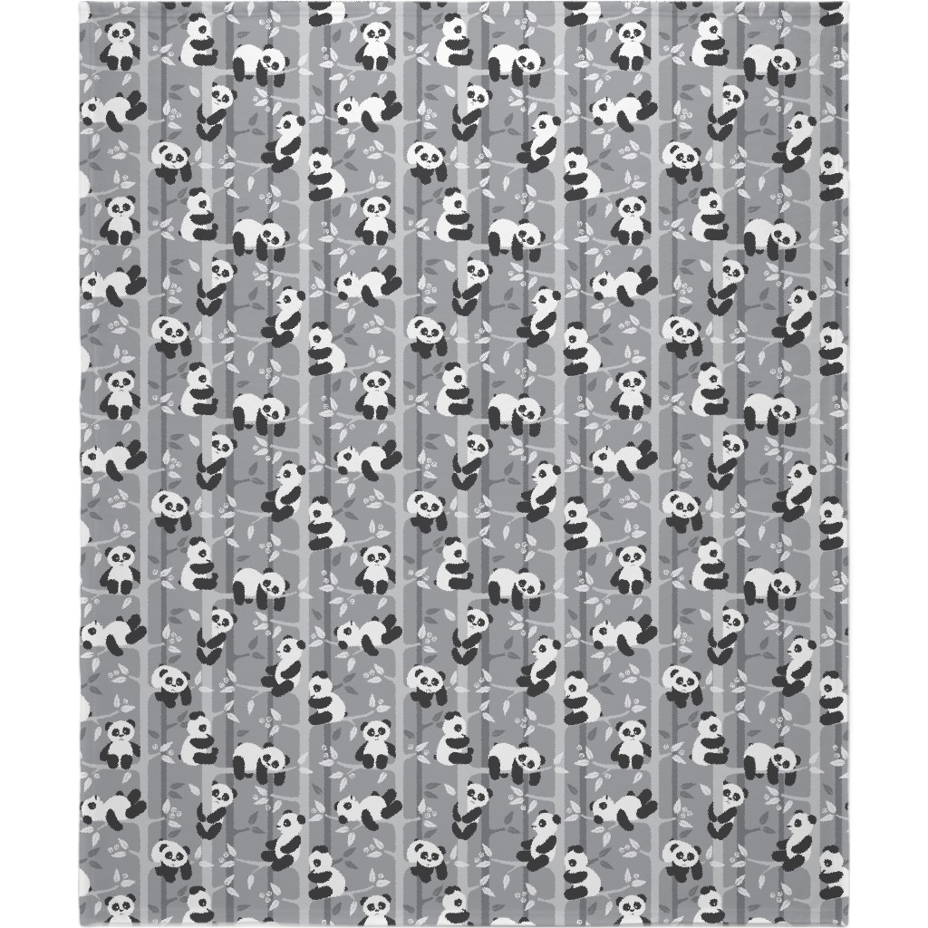 Pandas and Bamboo Blanket, Sherpa, 50x60, Gray, Silver