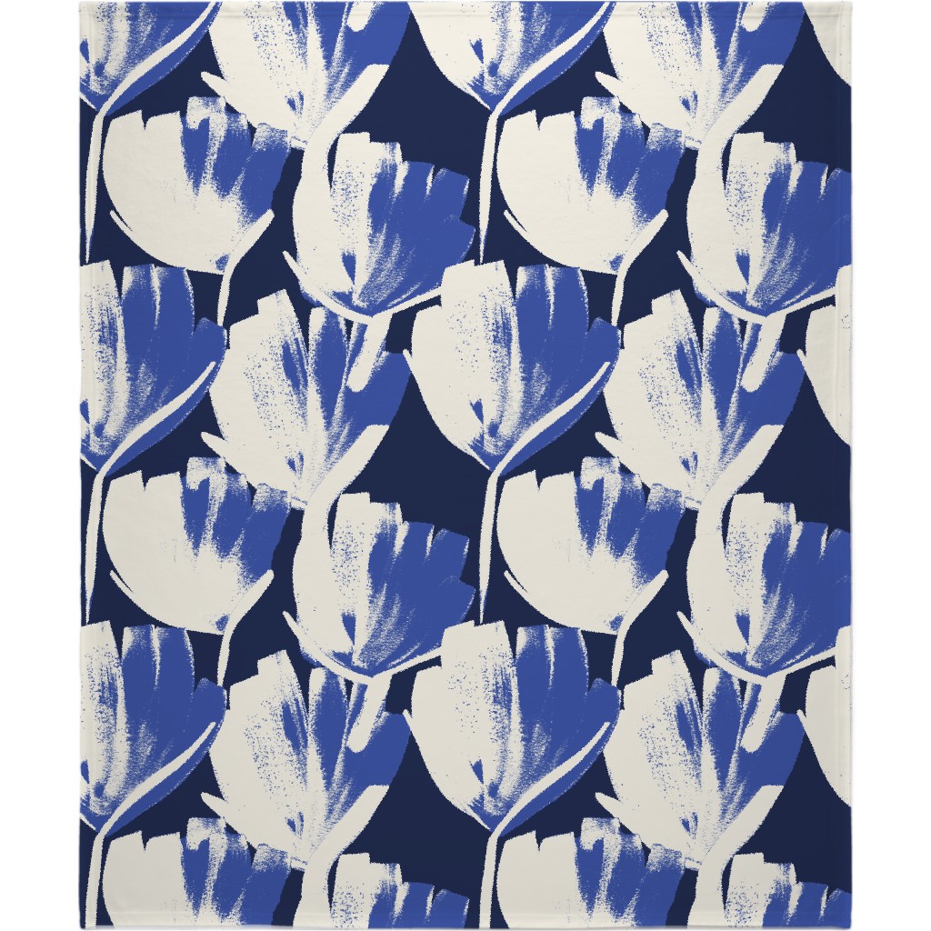 Flowers - Indigo Blanket, Sherpa, 50x60, Blue