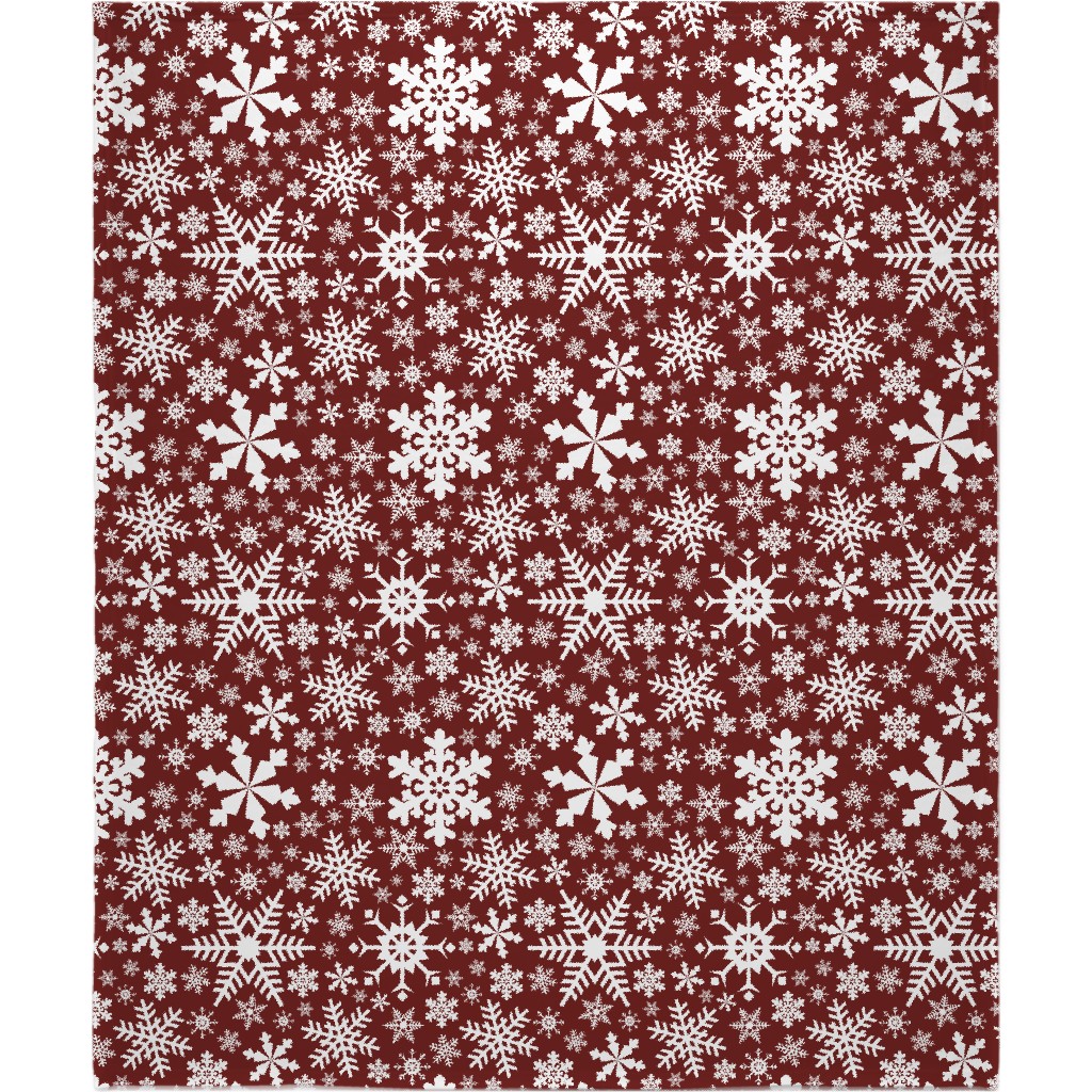 Christmas White Snowflakes on Red Background Blanket, Sherpa, 50x60, Red