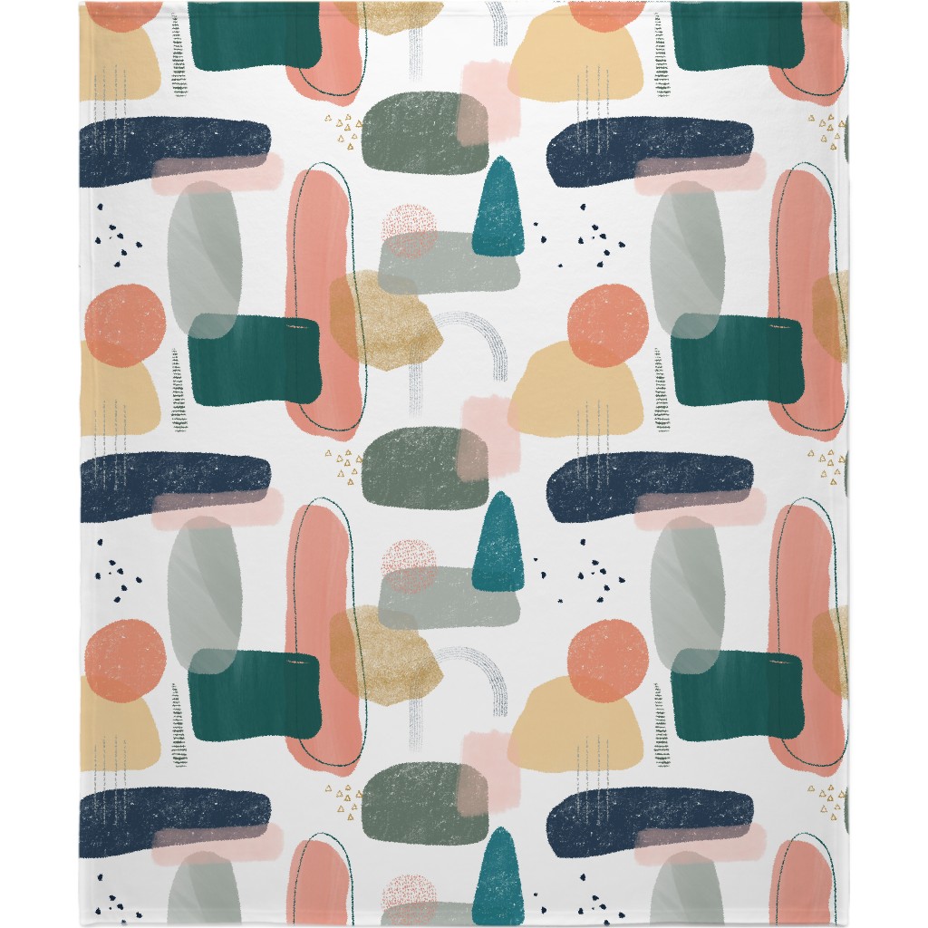Abstract Minima - Multi on White Blanket, Sherpa, 50x60, Multicolor
