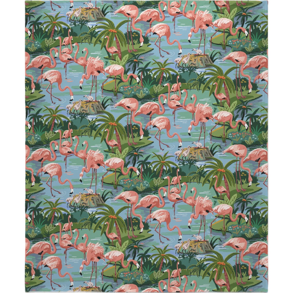 Flamingo Lagoon - Multicolor Blanket, Sherpa, 50x60, Multicolor