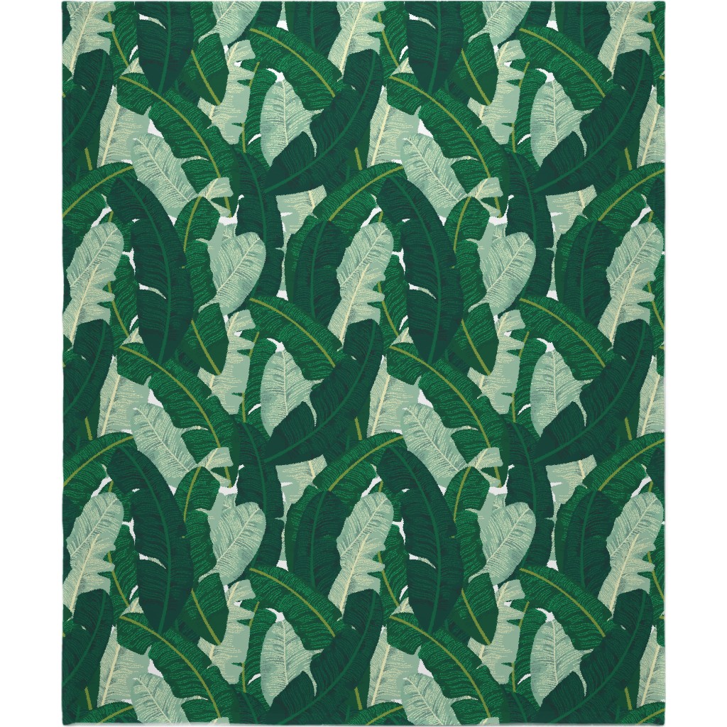 Classic Banana Leaves - Palm Springs Green Blanket, Sherpa, 50x60, Green