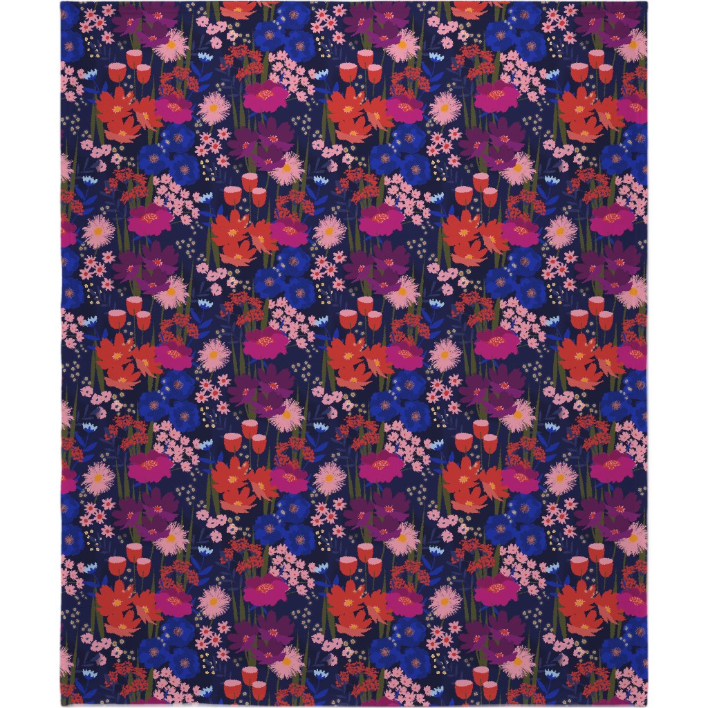 Summer Nights Floral - Dark Blanket, Sherpa, 50x60, Multicolor