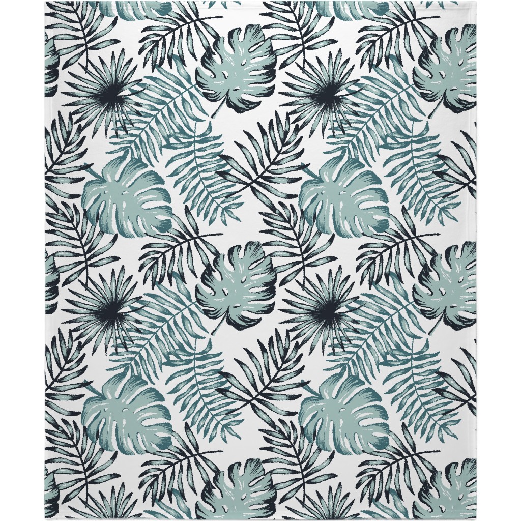 Tropical Leaves - Green Blanket, Sherpa, 50x60, Green