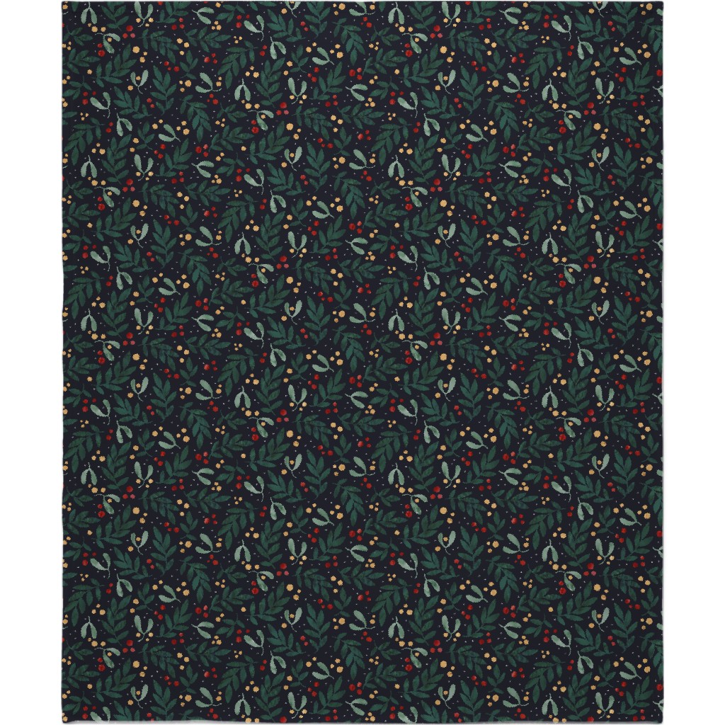 Christmas Berries - Dark Blanket, Sherpa, 50x60, Green, Classic Green