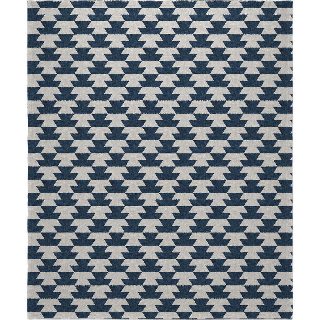 Boho Geometric Aztec - Stone & Denim Blanket, Sherpa, 50x60, Blue