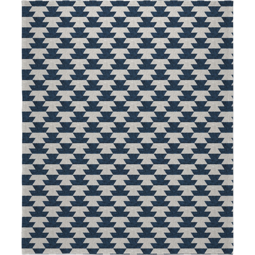Boho Geometric Aztec - Stone & Denim Blanket, Sherpa, 50x60, Blue
