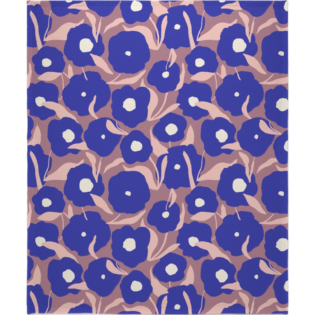 Allover Flowers - Blue Blanket, Sherpa, 50x60, Purple
