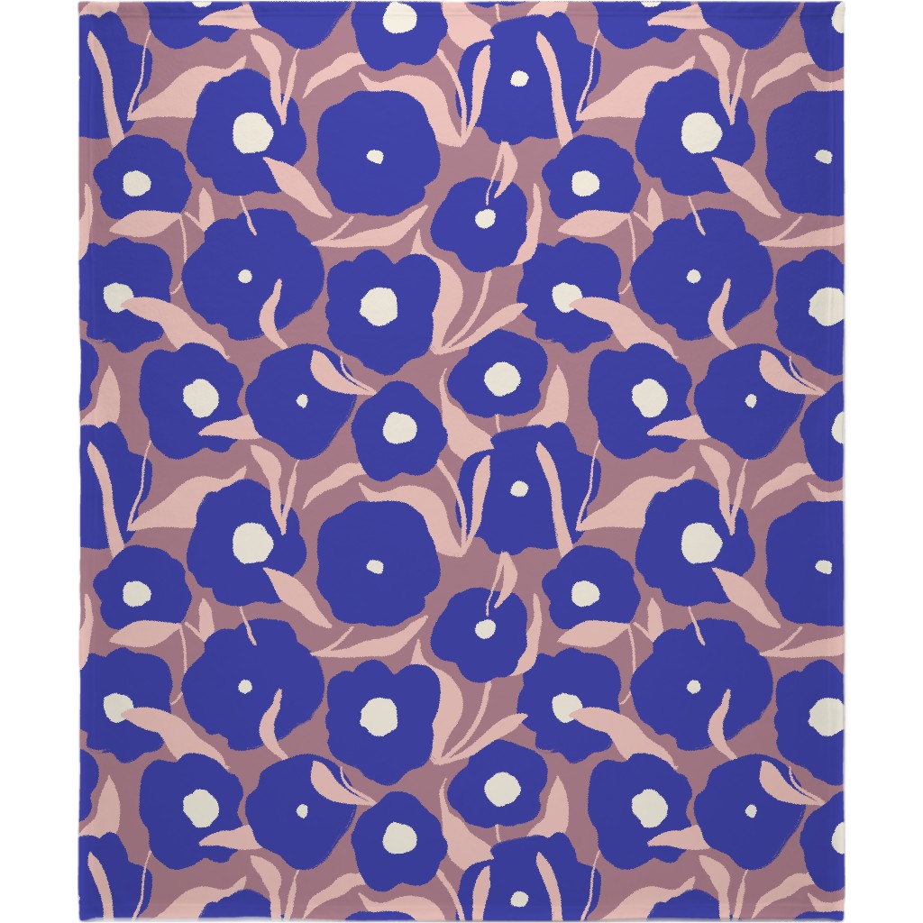 Allover Flowers - Blue Blanket, Sherpa, 50x60, Purple, Purple