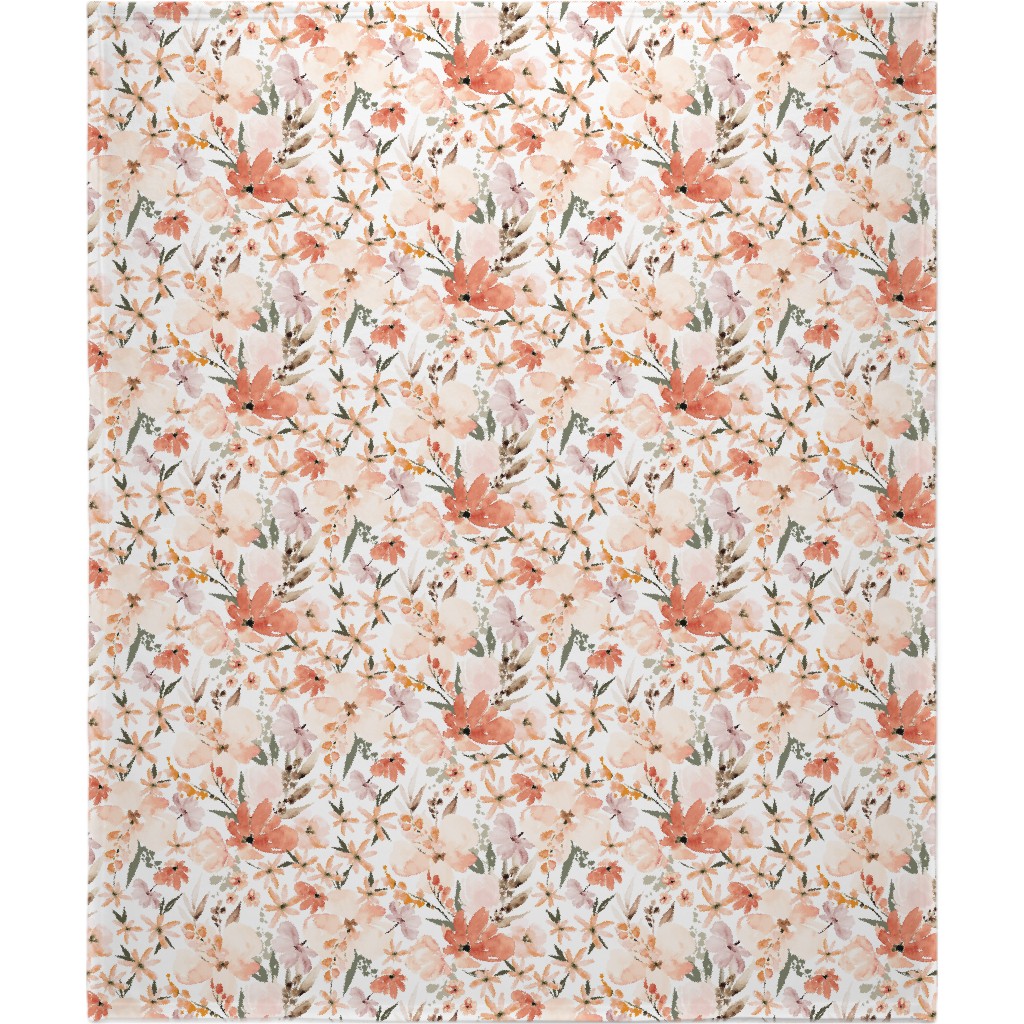 Earth Tone Floral Summer in Peach & Apricot Blanket, Sherpa, 50x60, Pink