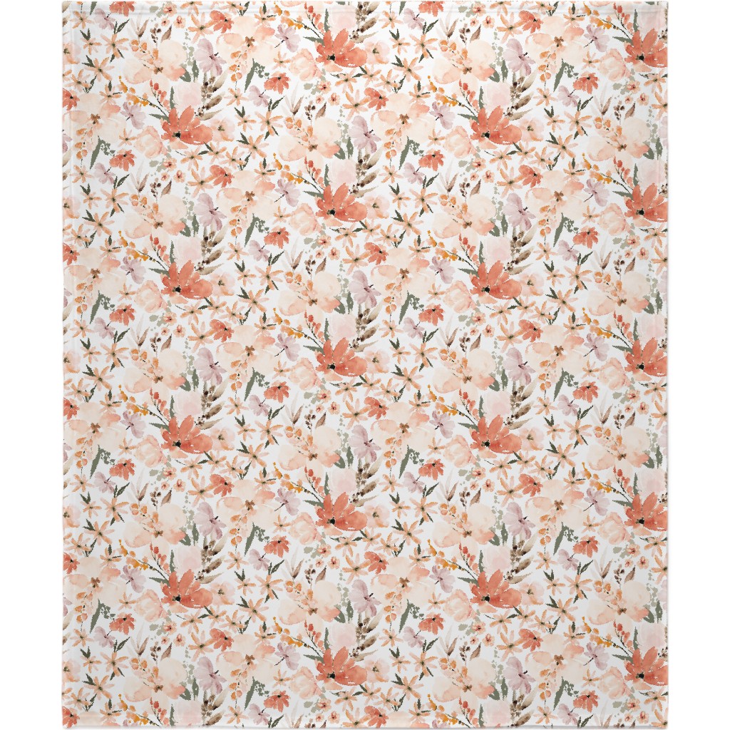 Earth Tone Floral Summer in Peach & Apricot Blanket, Sherpa, 50x60, Pink