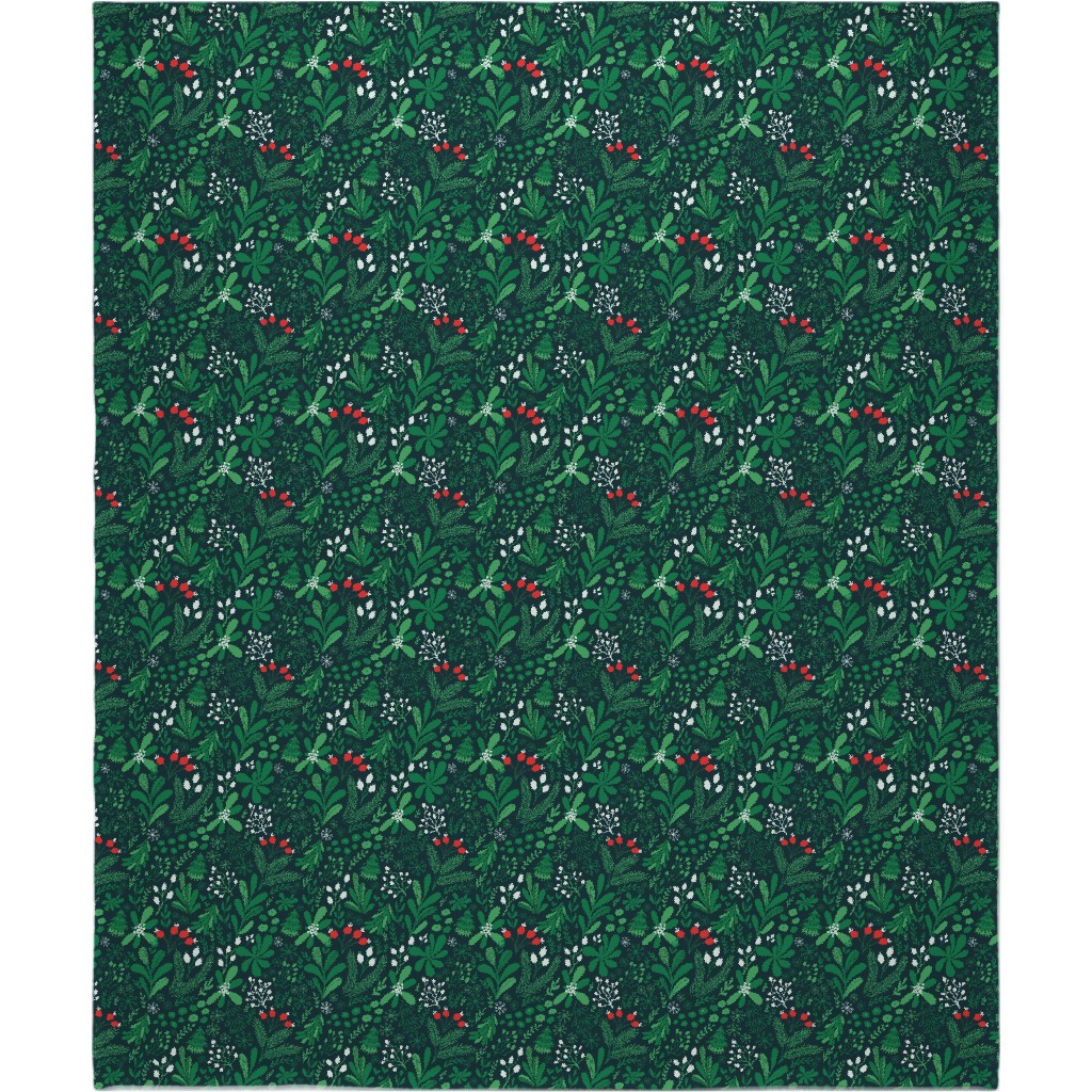 Merry Christmas Botanical - Green Blanket, Sherpa, 50x60, Green, Classic Green