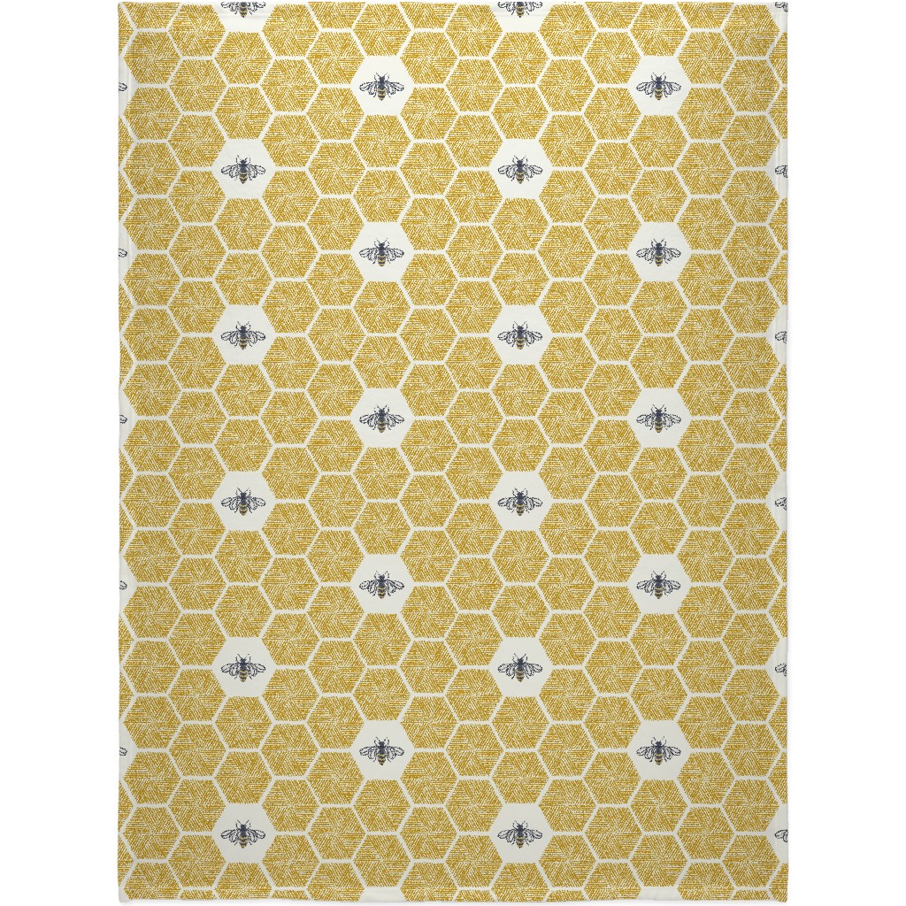 Bees & Honeycomb - Gold Blanket, Fleece, 60x80, Yellow