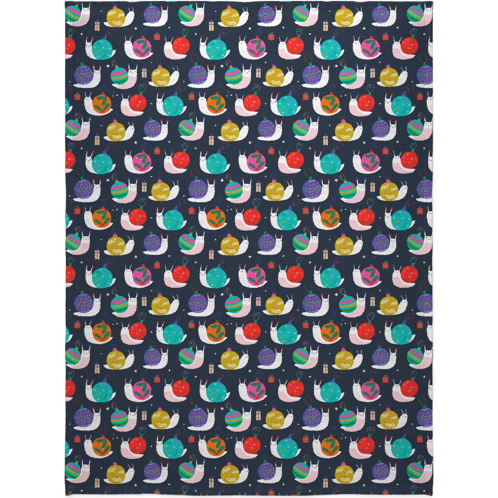 Christmas Bauble Snails - Navy Blanket, Fleece, 60x80, Multicolor