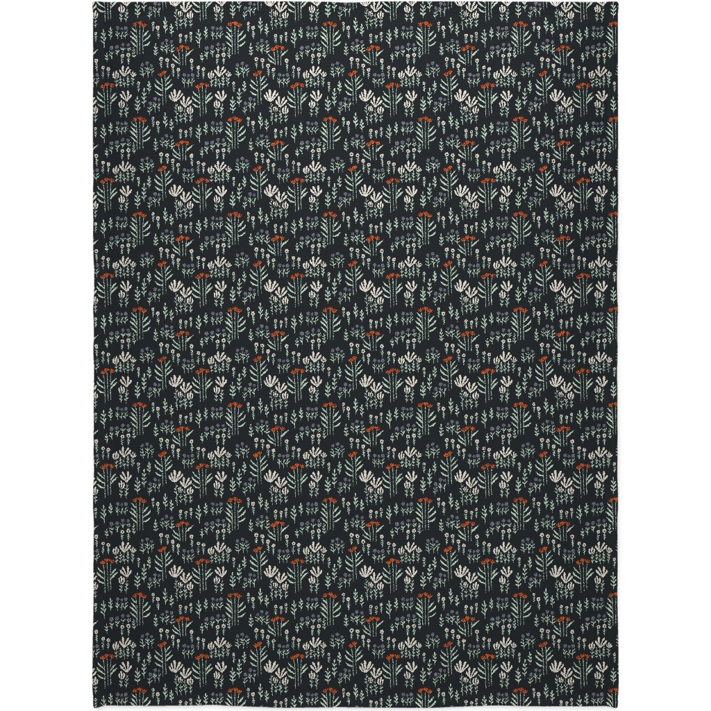Delicate Floral - Orange and White Blanket, Fleece, 60x80, Black, Black