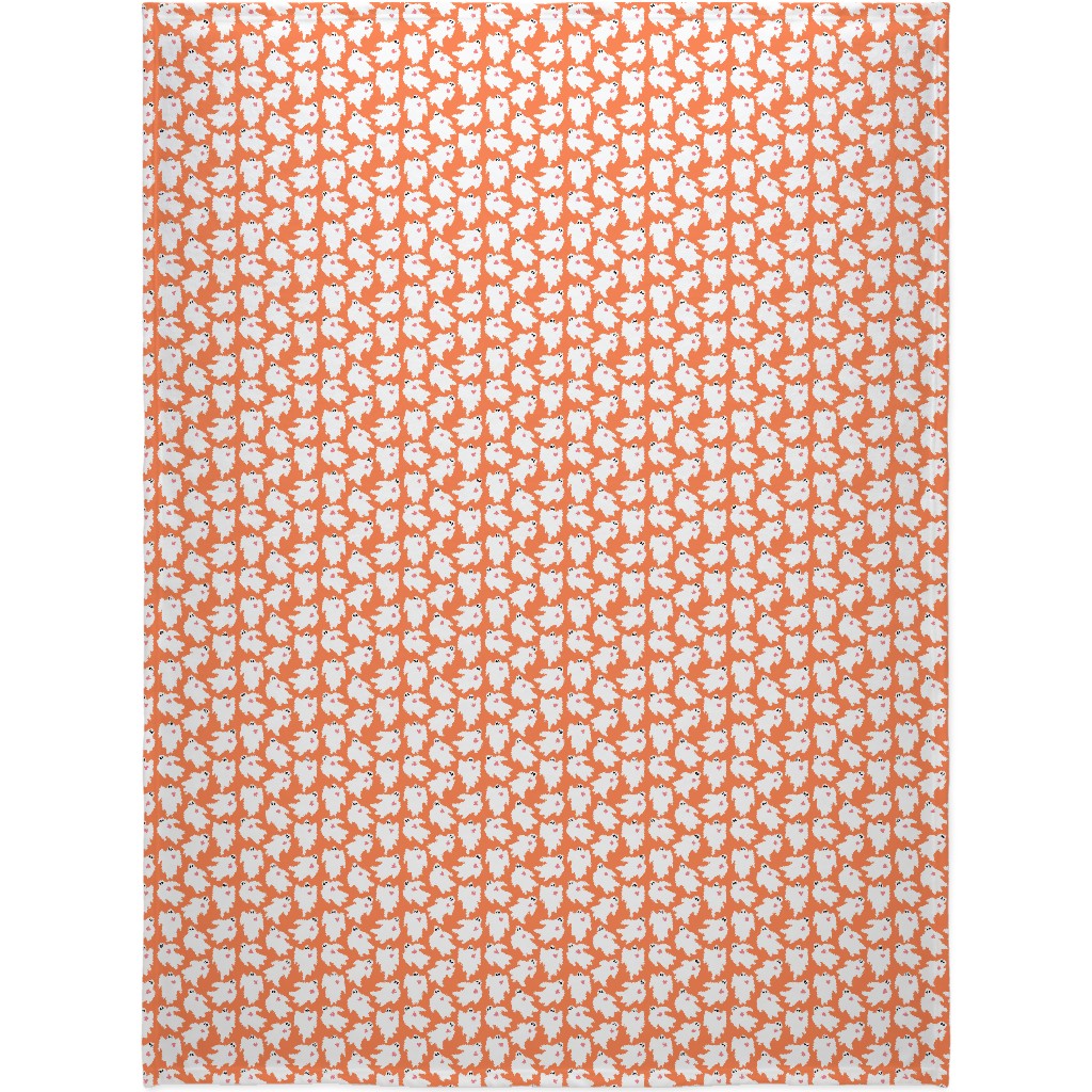 Halloween Ghosts With Hearts - Orange Blanket, Fleece, 60x80, Orange