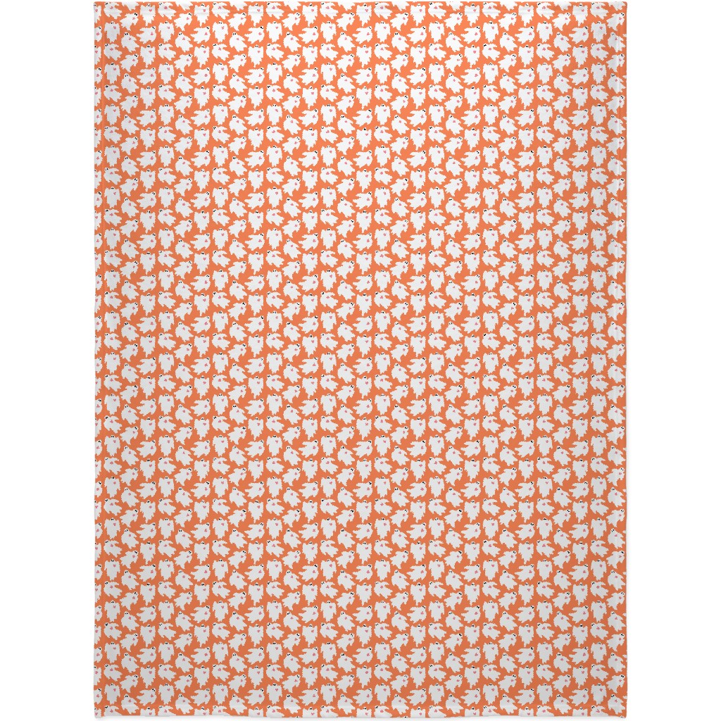 Halloween Ghosts With Hearts - Orange Blanket, Fleece, 60x80, Orange