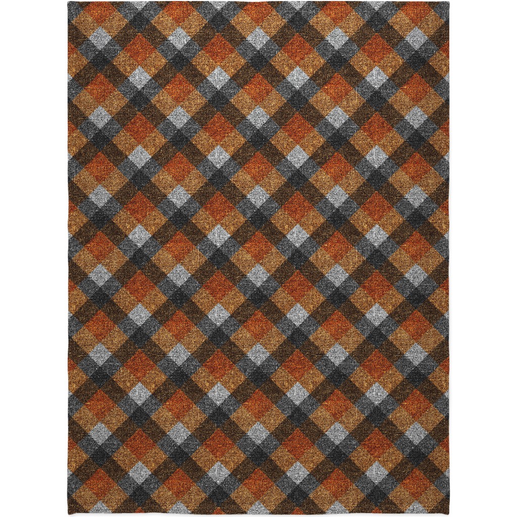 Fall Textured Plaid - Orange and Gray Blanket, Fleece, 60x80, Orange