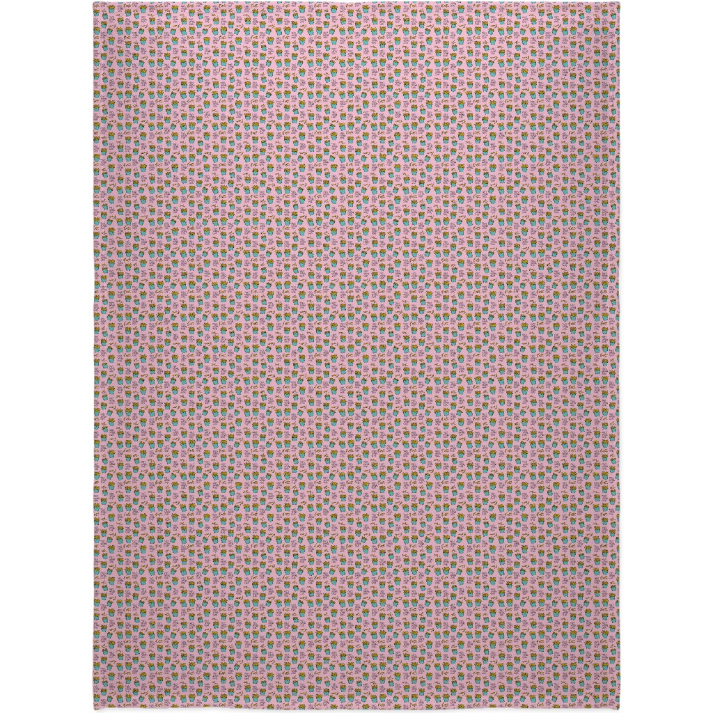 Fries Before Guys - Pop Art Food - Yellow Mint Pink Blanket, Fleece, 60x80, Pink, Bright Pink