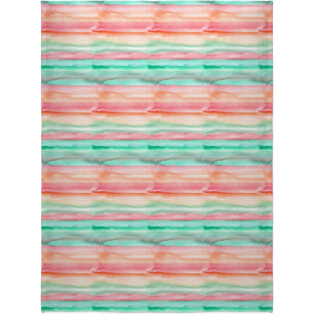 Ombre Watercolor Sunset - Green & Pink Blanket, Fleece, 60x80, Multicolor