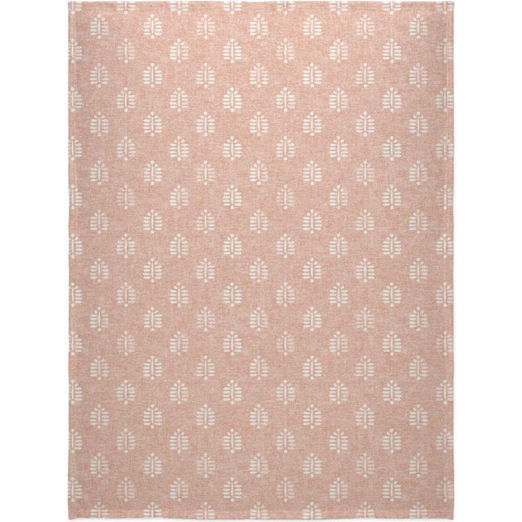Block Print Fern - Dusty Pink Blanket, Fleece, 60x80, Pink