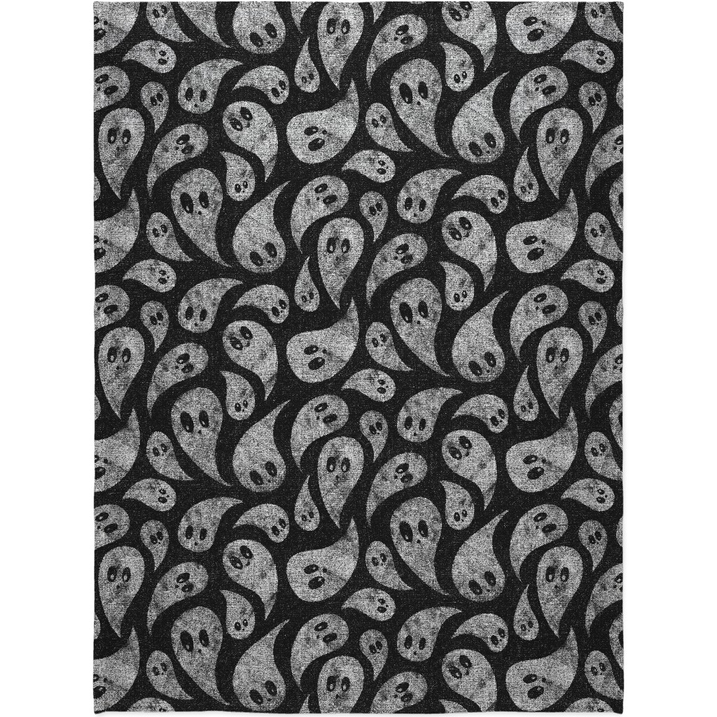Spooky Ghosts - Black Blanket, Fleece, 60x80, Black