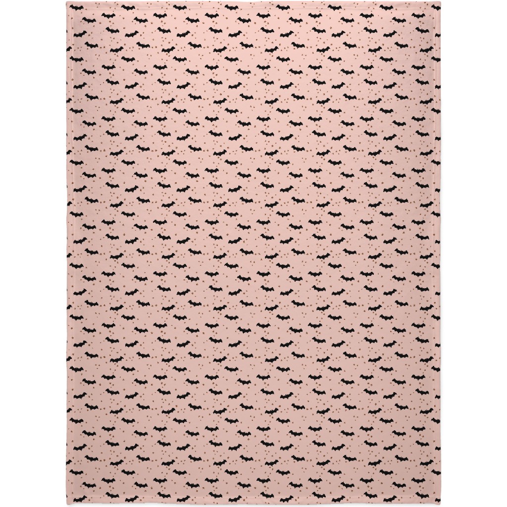 Twinkle Bats - Black on Pink Blanket, Fleece, 60x80, Pink