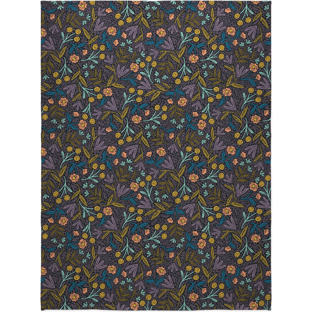Lorelei Floral - Purple Blanket, Fleece, 60x80, Purple, Purple