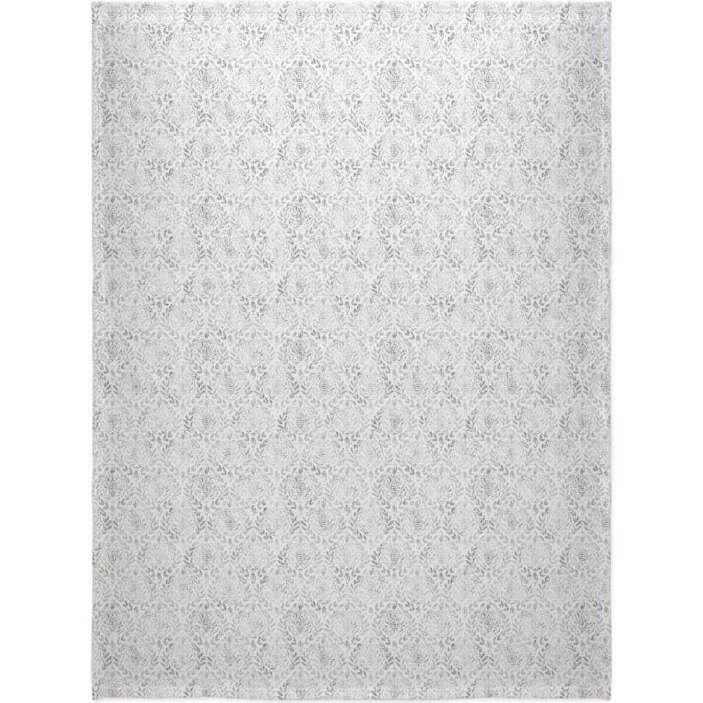 Distressed Damask Leaves - Grey Blanket, Fleece, 60x80, Gray, Gray