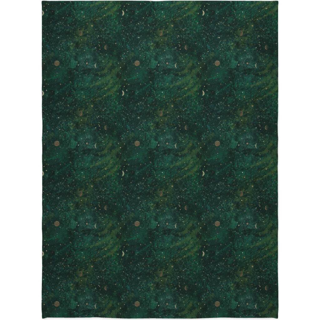 Moon and Stars - Green Blanket, Fleece, 60x80, Green