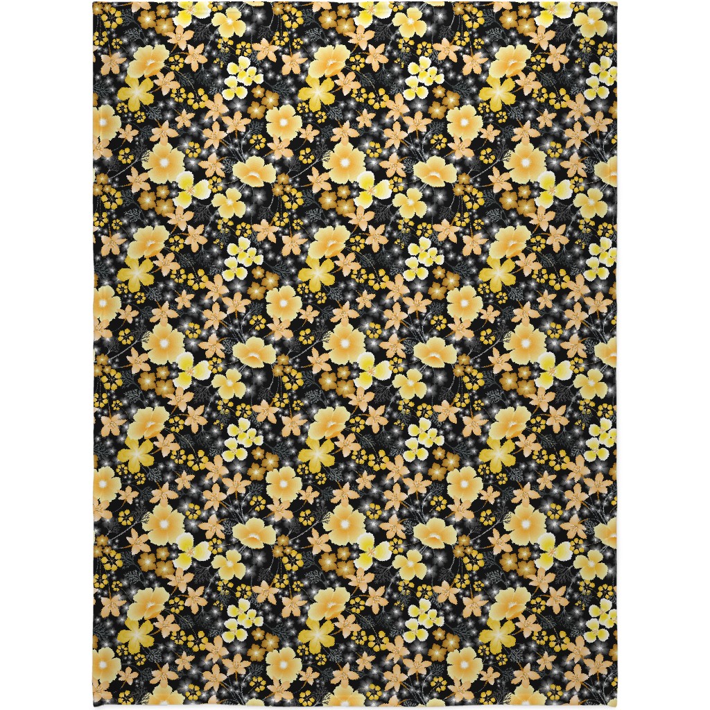 Thicket Floral - Yellow Blanket, Fleece, 60x80, Yellow