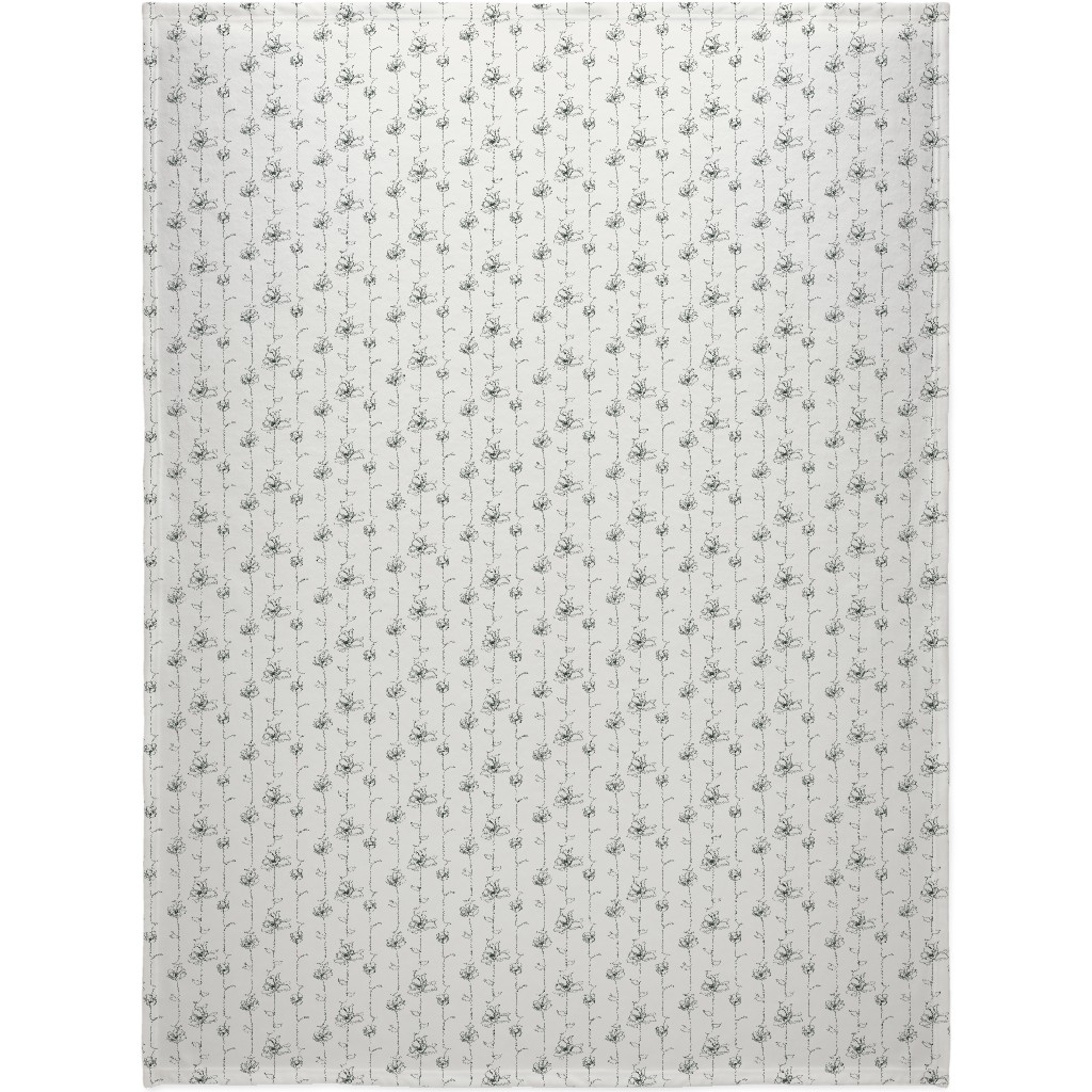 One Line Floral - Light Blanket, Fleece, 60x80, White, White