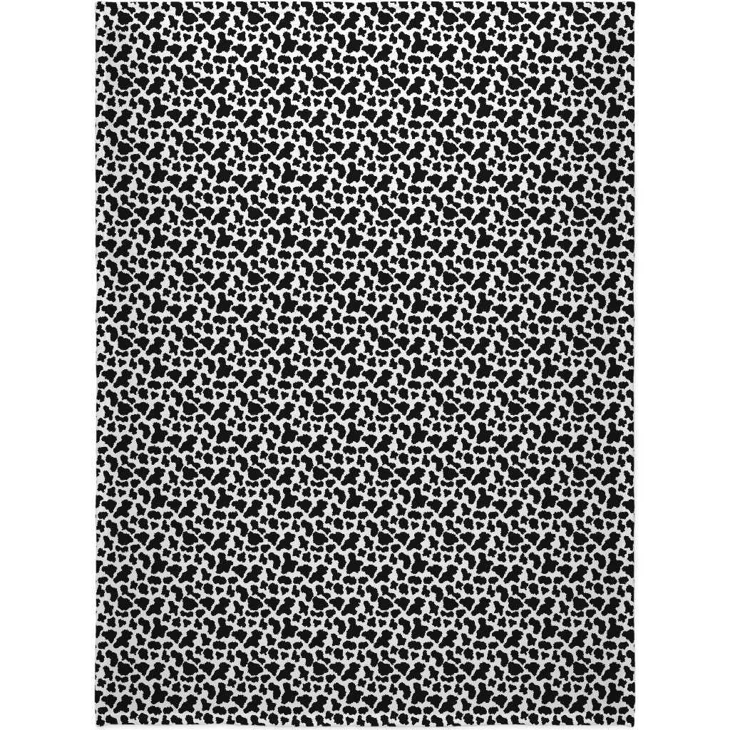 Cow Print - Black and White Blanket, Fleece, 60x80, Black, Black