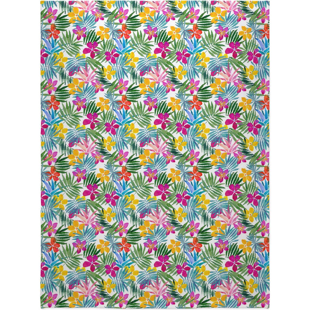 Watercolor Tropical Vibes Blanket, Fleece, 60x80, Multicolor, Classic Green