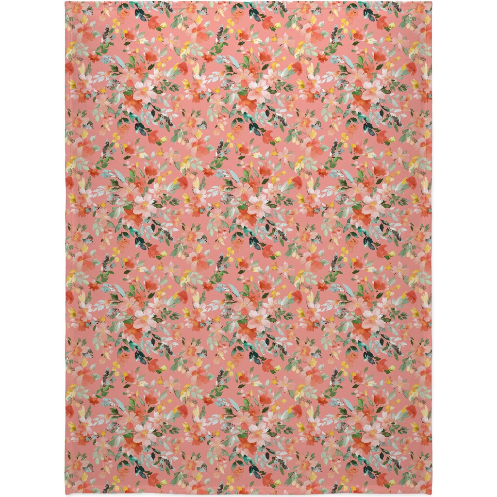 Summery Oleander Floral - Coral Pink Blanket, Fleece, 60x80, Pink, Bright Pink