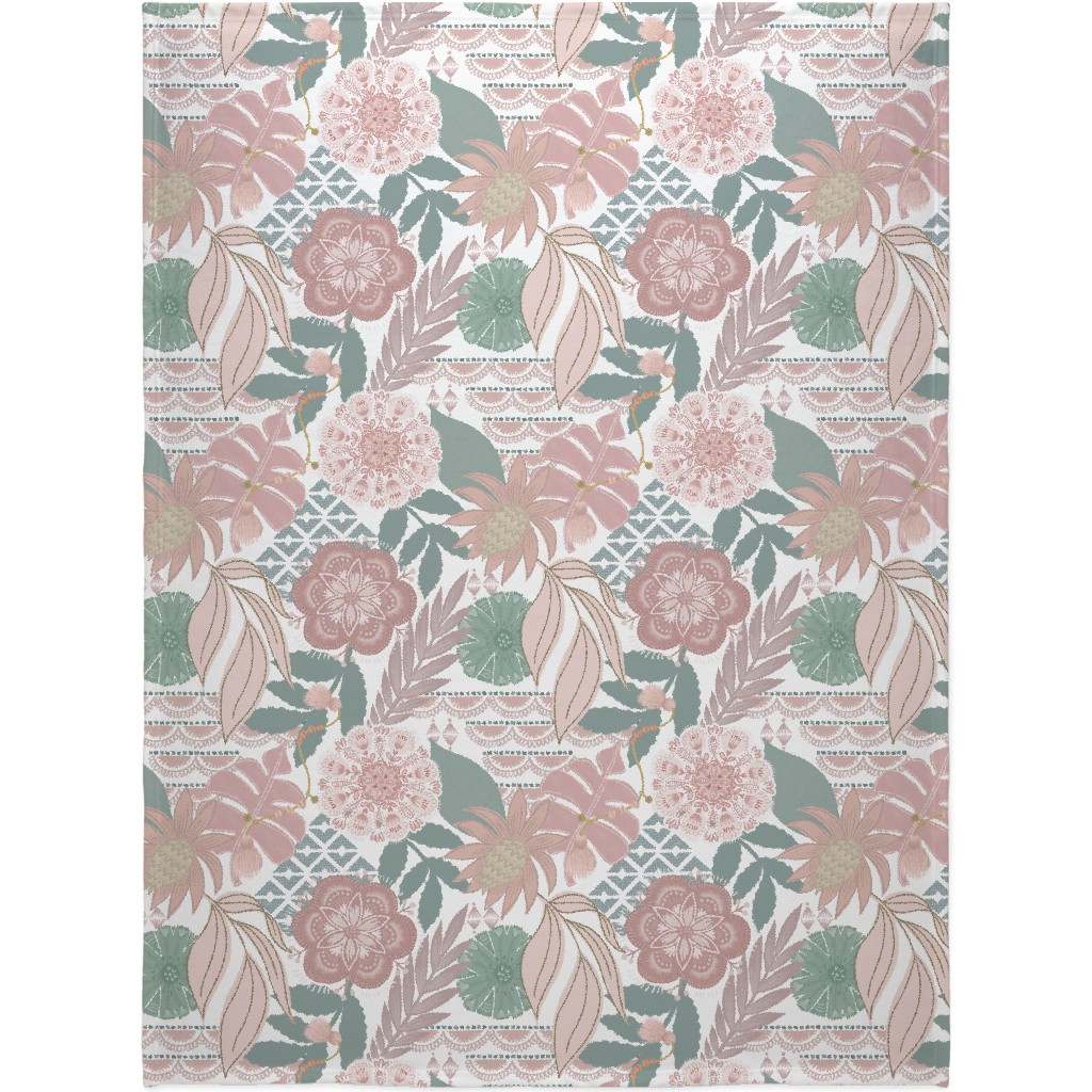 Boho Tropical Blanket, Fleece, 60x80, Multicolor, Pearl