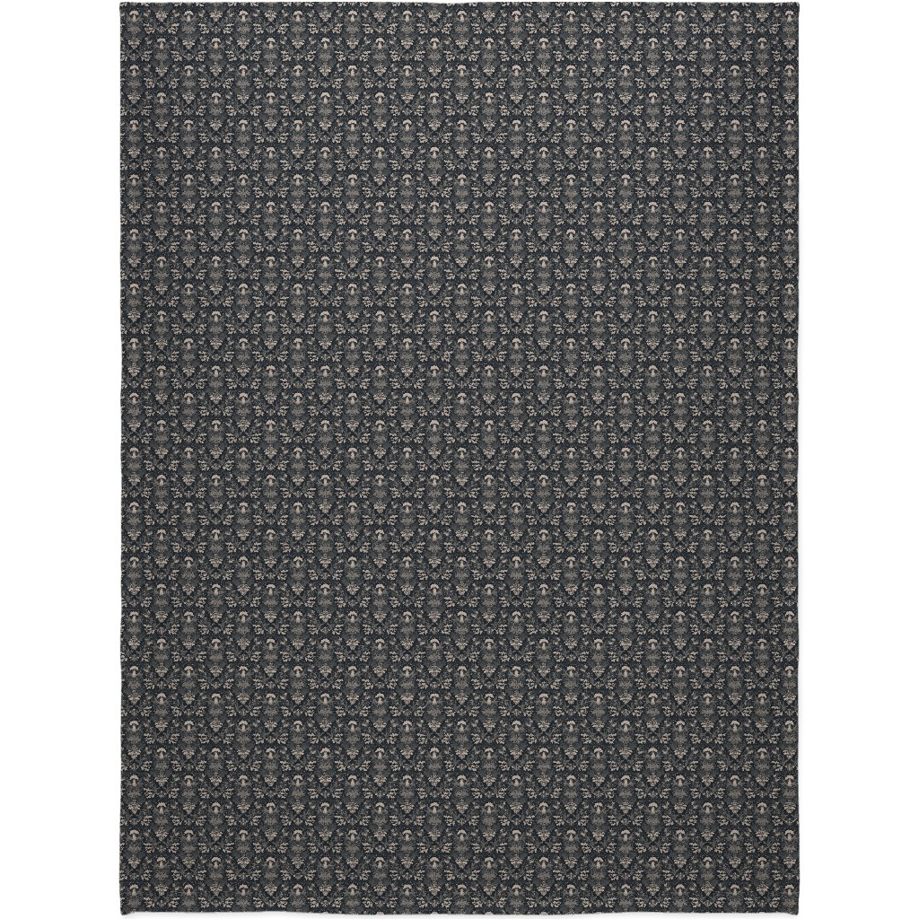 Mushroom Forest Damask Blanket, Fleece, 60x80, Black