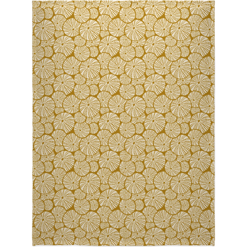 Bed of Nautical Sea Urchins - Ivory on Golden Yellow Blanket, Fleece, 60x80, Yellow