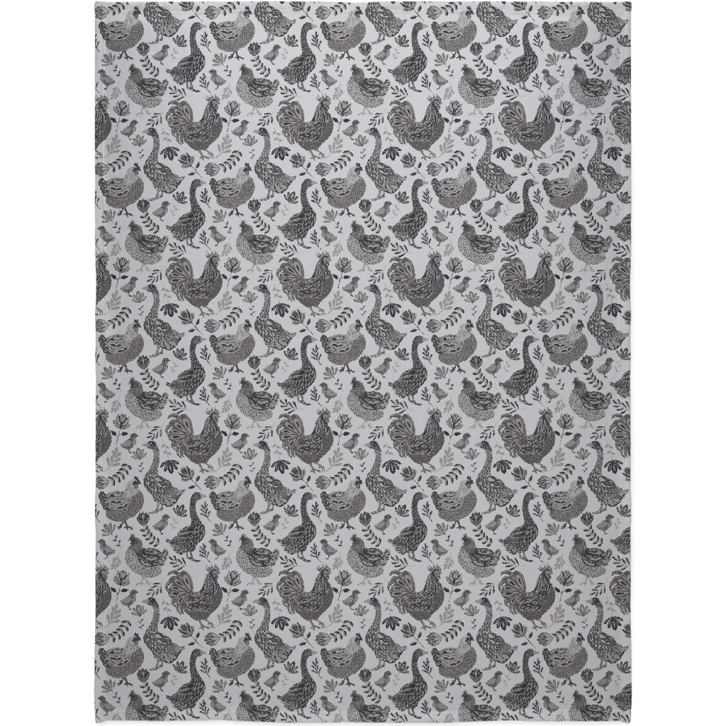 French Farm Birds - Greyscale Blanket, Fleece, 60x80, Gray, Gray
