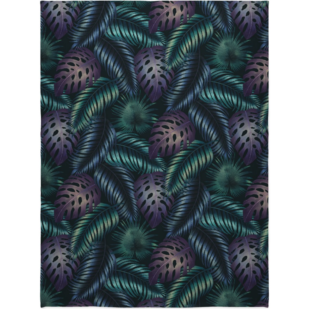 Tropical Leaves in the Moonlight - Dark Blanket, Fleece, 60x80, Blue