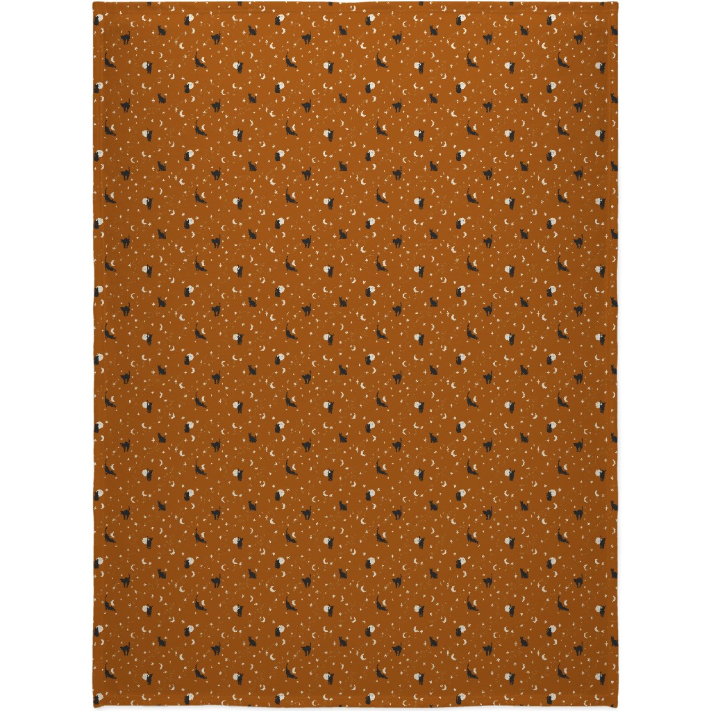 Black Cats - Burnt Orange Blanket, Fleece, 60x80, Orange