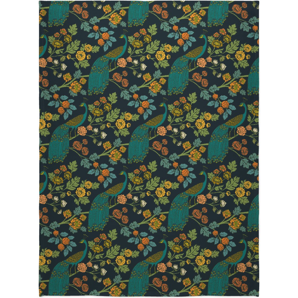 Peacock Garden - Midnight Wonderland Blanket, Fleece, 60x80, Blue, True Blue